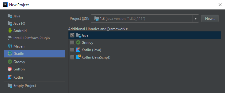 New gradle project options