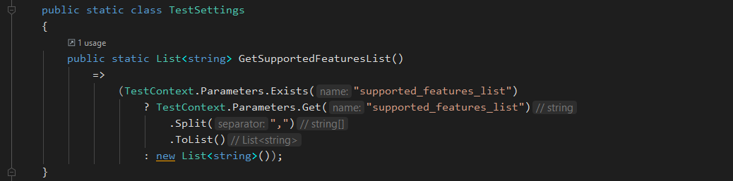 Supported Feature Configuration code